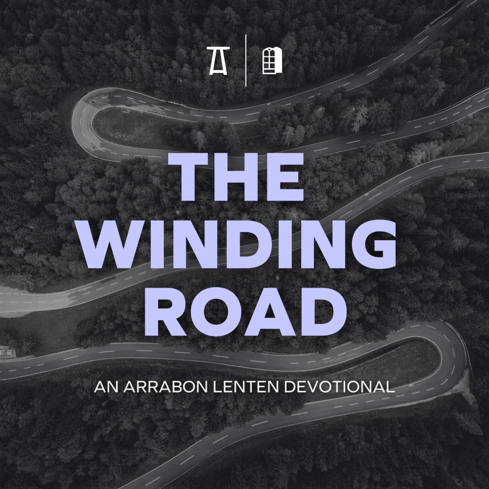 The Winding Road Devotional graphic of a road winding through the forest